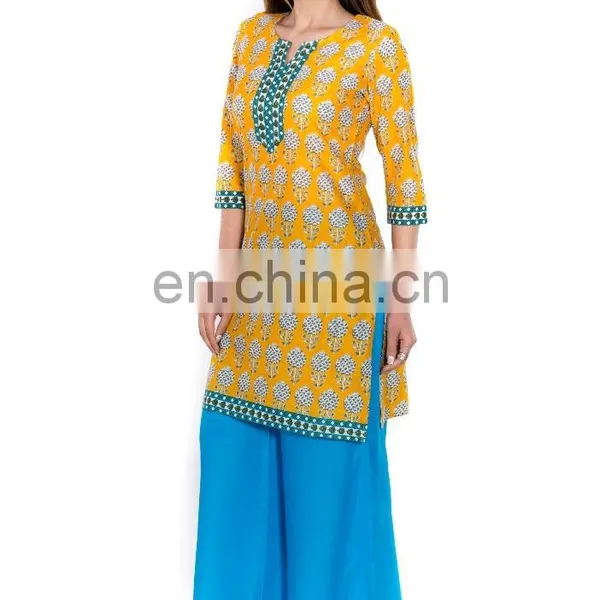 Premium Quality Fabric Yellow Color Leaf Print Casual Kurti for Woman photo-4