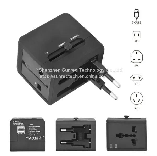 Dual USB Universal Travel Adapter With USA/Australia/Europe/UK Worldwide Plugs Universal Travel Adapter photo-2