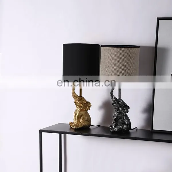 Wholesale Modern Customized Modern Hotel Desk Light Luxury Sliver Elephant Shape Resin Bedroom Bedside Table Lamp photo-6