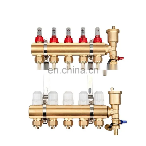 Home Heating System Copper Brass Intelligent Manifold With Flow Meter