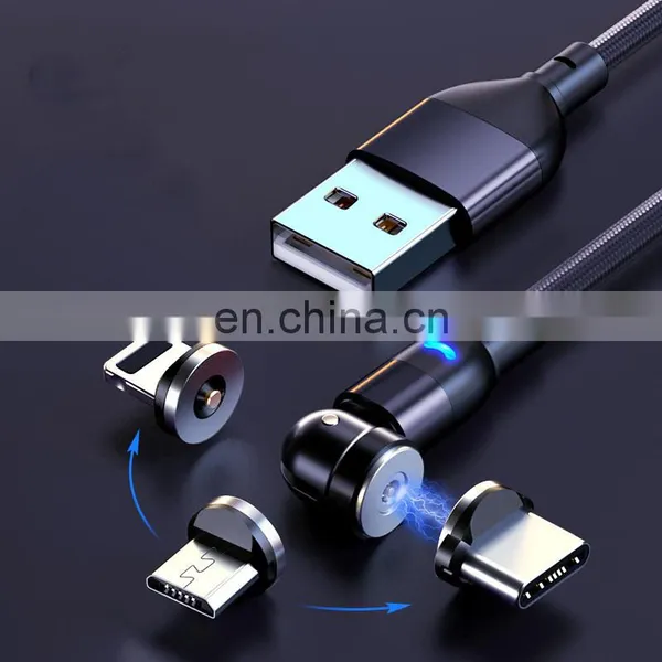 Wholesale 540 Rotation Magnet 3in 1 Nylon Led Micro USB Type C Data Magnetic Charging Cable for Phone photo-2