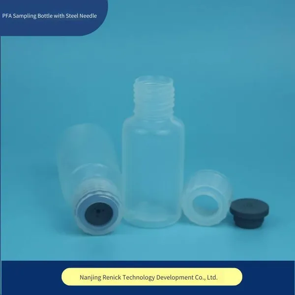 syringe sampling bottle with insertable steel needle, acid and alkali resistant, 125ml pfa sampling bottle with scorable scale