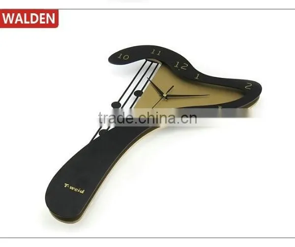 Harp Shaped Creative Fashion Quartz Analog Wooden Wall Clock photo-2