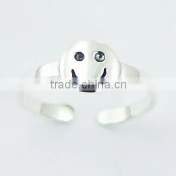 Happy Face Sterling Silver Toe Ring Antiqued Accents