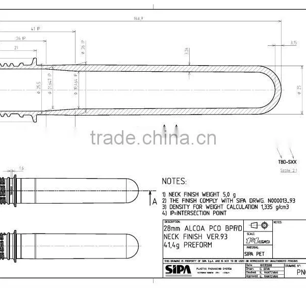 PET Preforms Pco 28mm Neck 41,4 gr for Production PET Bootles