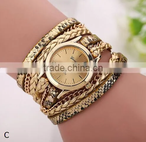 Top Selling Women's Leopard 1" Wrap Braided Leather Bracelet Watch/ Quality Choice photo-3