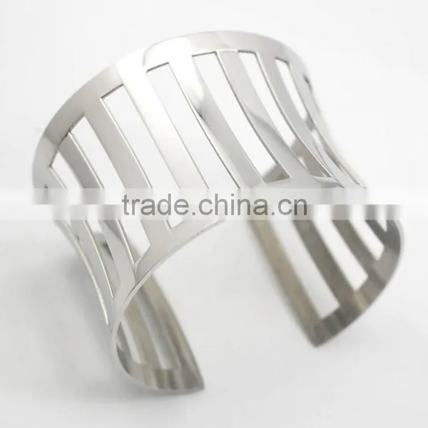 Punk Stainless Steel Cuff Metal Bangle Hollow Out Bracelet photo-4
