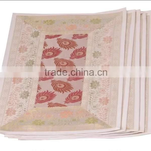 Indian Silk Table Runner With 6 Place Mats & 6 Coaster in White Color Size 16*62 photo-4