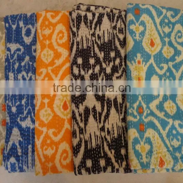 Ikat Kantha Cotton Quilt Ikat Kantha Throw Bedspread Set Of 5 Pcs Lot