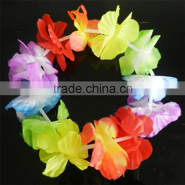 Hawaiian Leis Set Flower Garland Necklace + Headband + Bracelet Wristband Hula Party Lady Men Dance Fancy Dress Garland photo-5