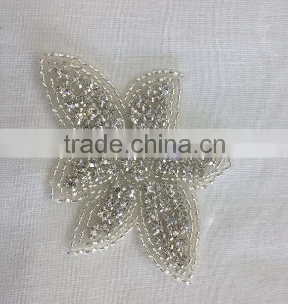 Bridal Trimmings Clear Crystal Rhinestone Applique With Pearls Hotfix for Wedding Dress Accessory photo-4