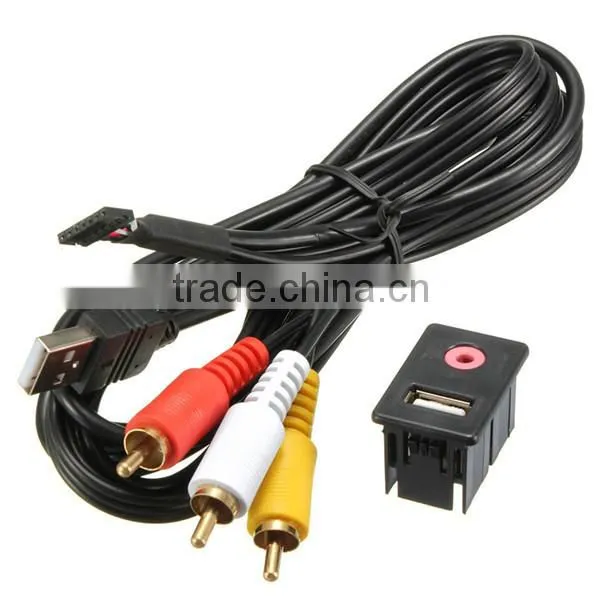 1.5m Car Dash Flush Mount 3.5mm AUX & USB 3 RCA Extension Cable Lead Socket