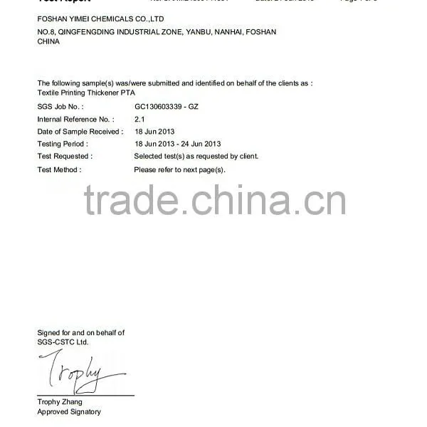 Manufacture,78% Solid Content Pigment Printing Thickener for Cotton Fabric photo-5
