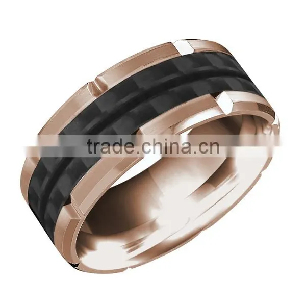 Polished Shiny Rose Gold Plating Tungsten Wedding Bands Ring Inlay Carbon Fiber Rings Bands photo-6