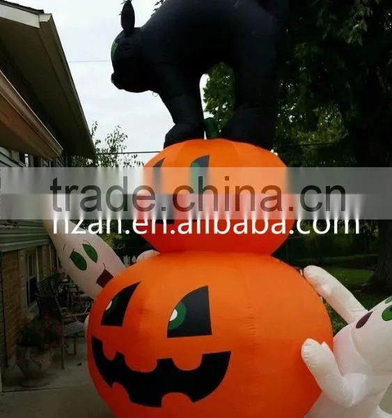Halloween Airblown Inflatable Black Cat With Pumpkin and Ghosts photo-3