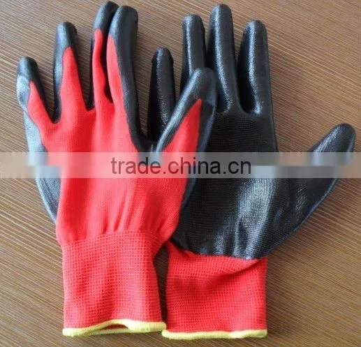 13gauge Red Polyester Shell Coated Black Nitrile Gloves