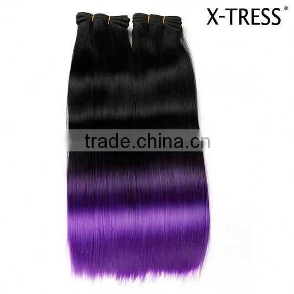Free Sample Long Silk Straight Latest OEM Design1b Purple Ombre Synthetic Hair Extension From China photo-5