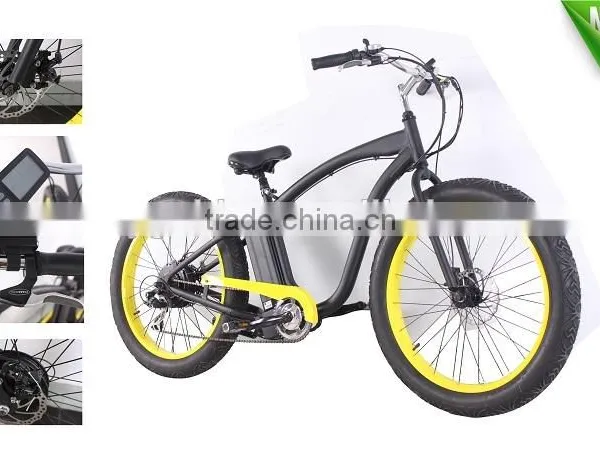Buy Fat Tire Beach Cruiser Electric Bicycle 48V 500W Higher Speed Black-Yellow