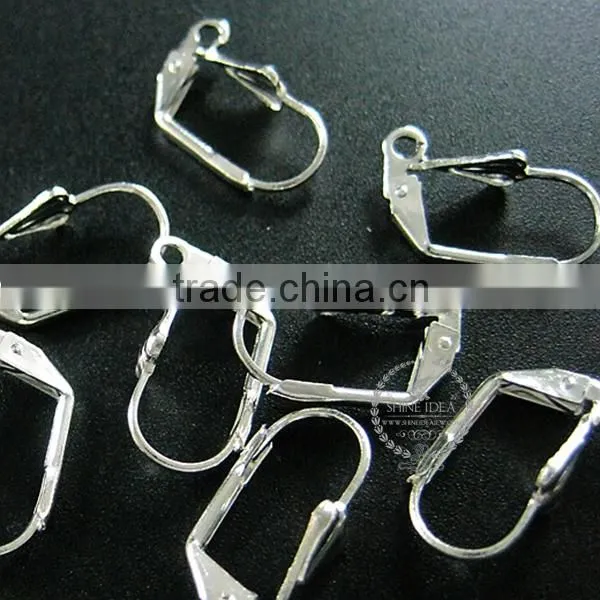 12*6mm Silver Plated Shell Simple Lever Back Earrings Hoop Base Settings Loop Supplies 1702072 photo-3