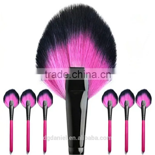 Wooden Rose Handle Cosmetic Fan Brush Double Sided Natural Hair Makeup Brush photo-3