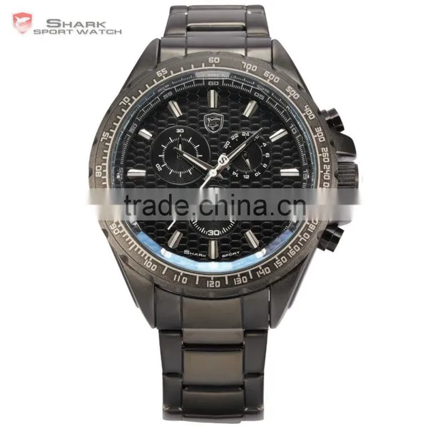 Shark Casual Men Large Face Date Day Oversized Stainless Steel Japan Quartz Timepiece Writs Watch