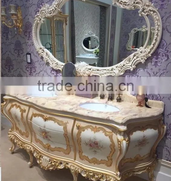 Classic Design Bathroom Furniture Sanitary Ware, Wood Carved Vanity With Sink, Hand Painting Bathroom Cabinet With Marble Top photo-3