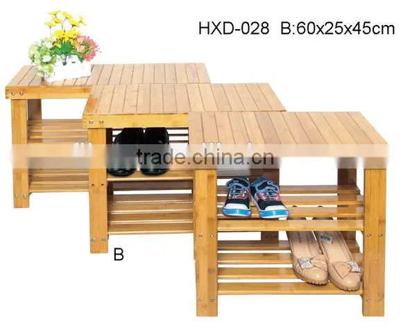 2-tier Shoe Bench Boot Organizing Rack Entryway Storage Shelf 100% Bamboo photo-2