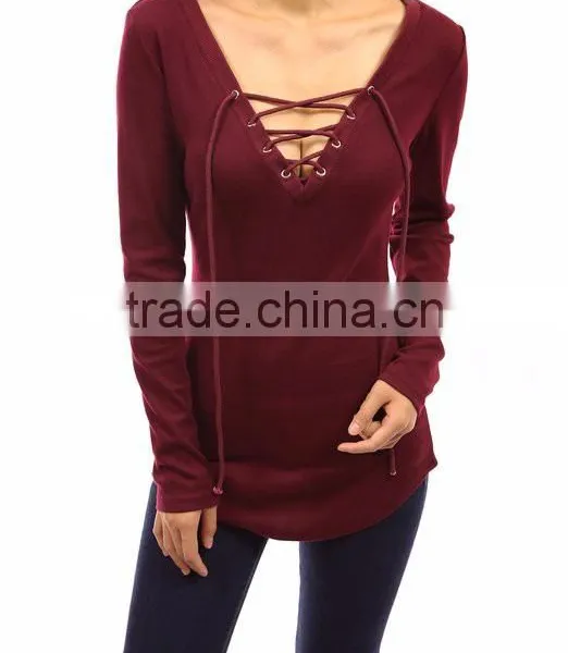 2016 Colorful v Neck Sex Women Clothing With Long Sleeve photo-3