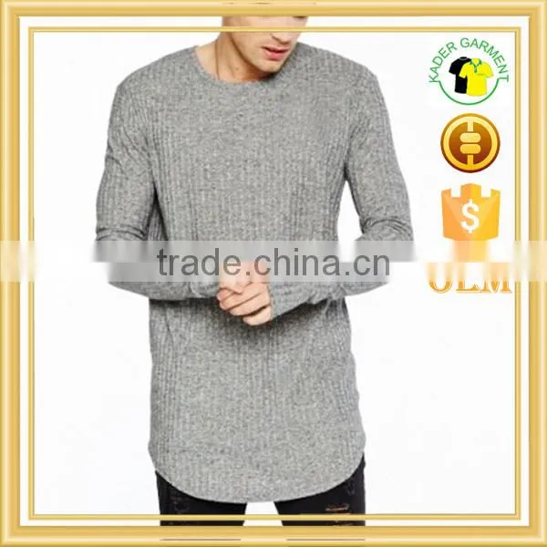 Long Line Rib Knit Long Sleeve T-shirts, Custom Mens t Shirt Factory photo-4