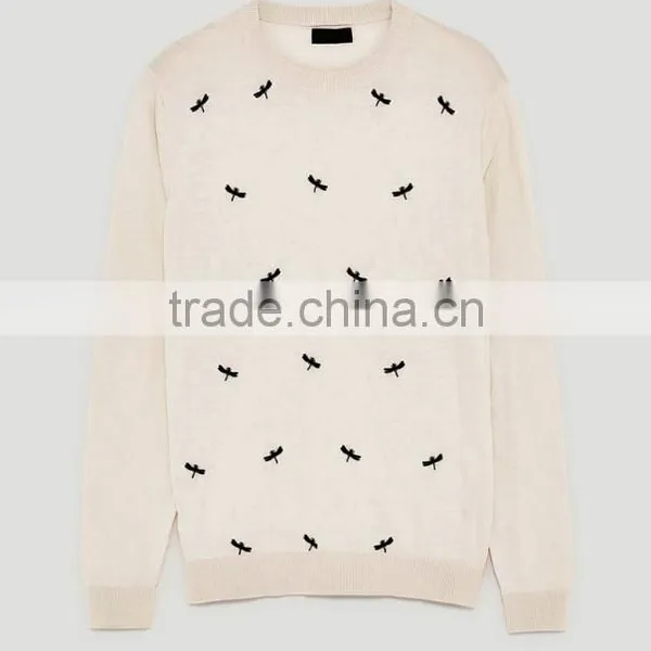 Mens Plain White Long Sleeve Animal Print Pullover Sweater for Wholesale photo-6