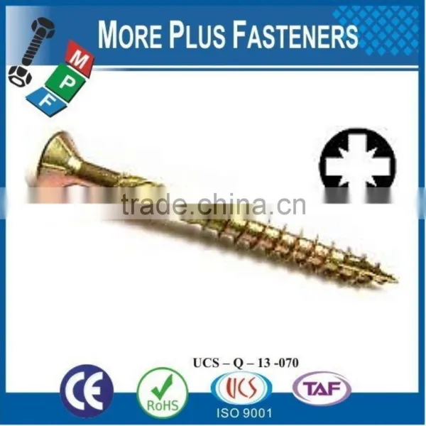 Made in Taiwan Chipboard Screw Particle Board Screw Gympsum Board Screw Pozi Drive Countersunk Head Six Lobe Recess Torx Drive