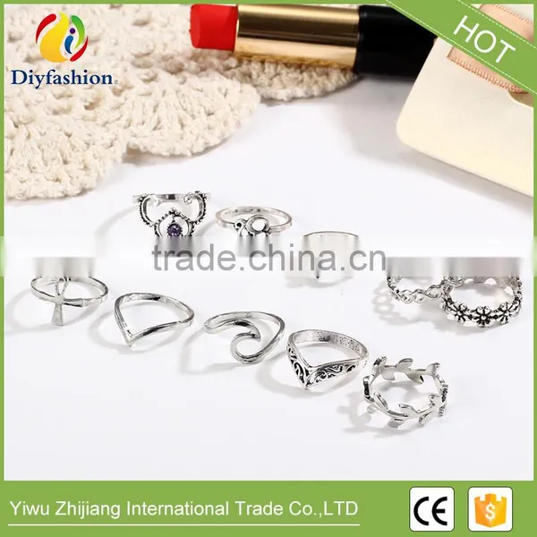 New Hollow Turkish Hand Ring Sets Geometric Silver Knuckle Ring for Women Vintage Jewellery photo-5