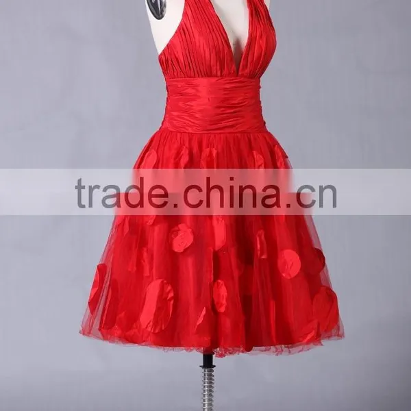 2017 New Designer Ruffle Knee-length Poly Chiffom Evening Dress ED108 photo-3