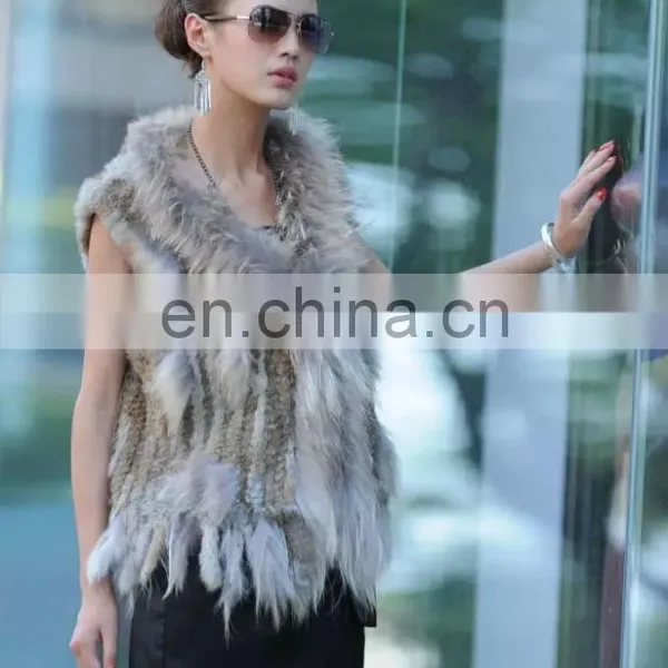 European Style Knitted Rabbit Fur Vest With Raccoon Fur Trimming for Women photo-4