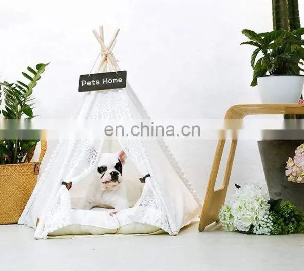 Hot Sale Canvas Dog Bed Pet Teepee Portable Dog Tent With Washable Fabric New Design Dog House photo-3