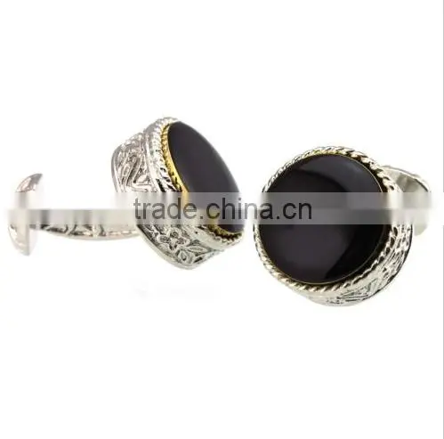 Men's Cufflinks Round Blak Silver Cuff Lins for Shirt 20mm M3452 photo-3