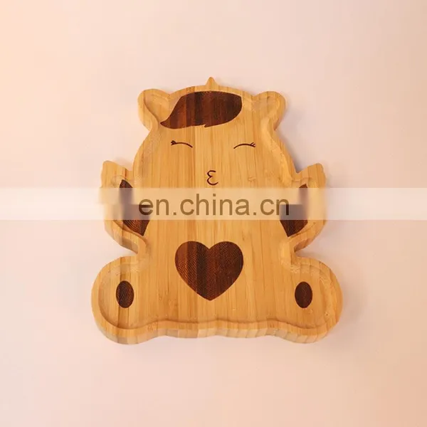 Creative Design Animal Shape Bamboo Dinner Plate Set Silicone Suction For Kids Bamboo Plate With Suction photo-2