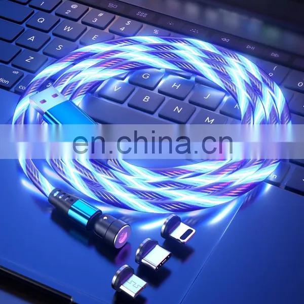 Hot Selling 2M 540 Degree Rotation 3 In1 Fast Charging Cable Led Luminous Flowing USB Magnetic Charging Cable for Phone photo-5
