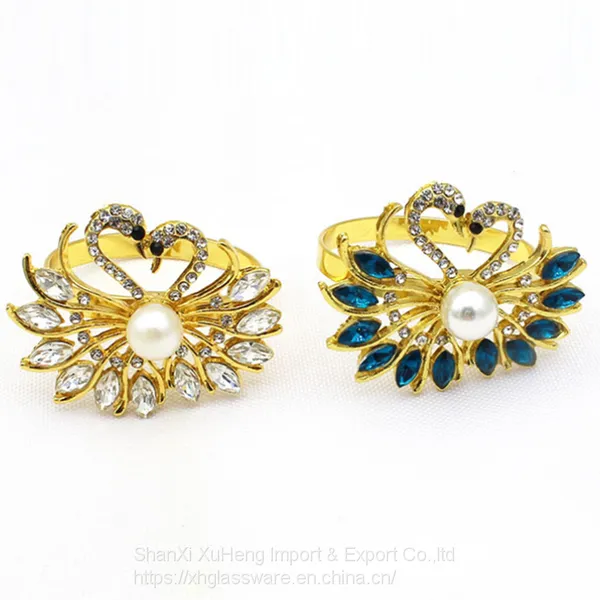 Factory Make Wedding Rhinestone Turquoise Crystal Swan Napkin Rings photo-5