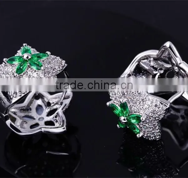 New White Gold Green Color CZ Stones Star Charm Pendant Jewelry Necklace Set photo-6