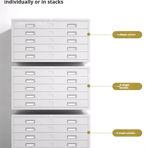 Metal Flat File Drawer for Industrial Parks - Large Format Drawing Cabinet With Recessed Aluminum Handles and Central Lock photo-1