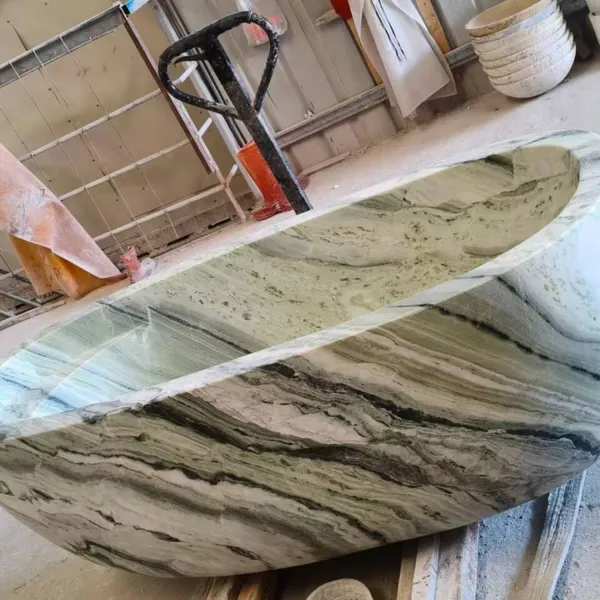 Elegant Shangrila River Jade Green Stone Marble Freestanding Bathtub With Black Veins for Private Residence Contemporary Home photo-5