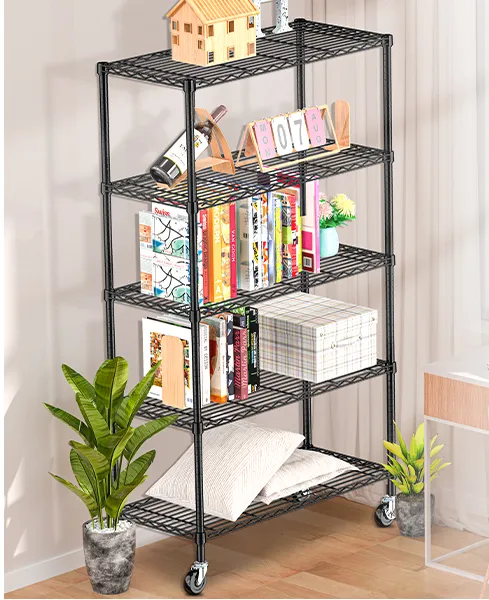 5-Tier Metal Shelves for Storage on Wheels photo-5