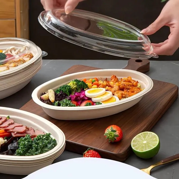 Plato Oval Desechable, Pulpa de Grado Alimentario Cumpliendo Normas, Informe de Pruebas Disponible y Soporte ODM, Servicio de Muestra Gratuita en 7 Días