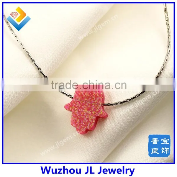 Wholesale Price Synthetic Pink Opal Hamsa/Hand Opal 925 Sterling Silver Opal Hamsa Necklace photo-5