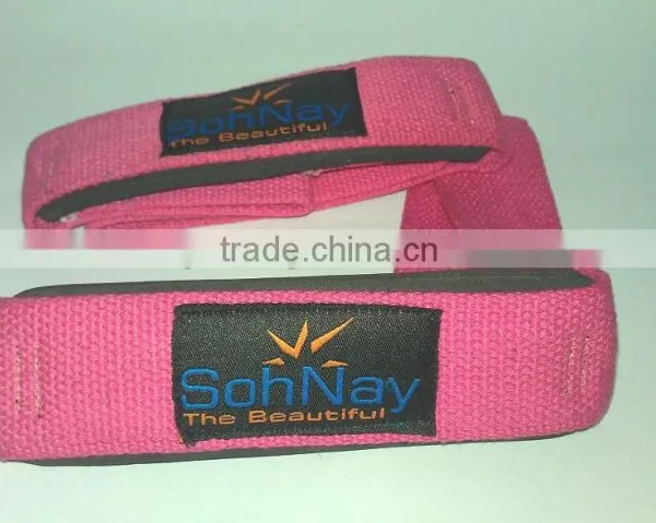 Bright Pink Weight Lifting Straps Made by Heavy-Duty Cotton With & Without Padding photo-2