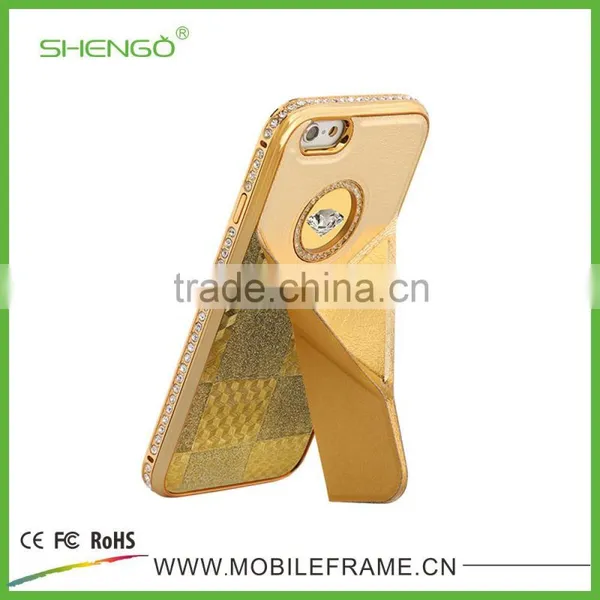 PU Leather and Diamond Metal Stands Function Phone Cases for IPhone 6 photo-3