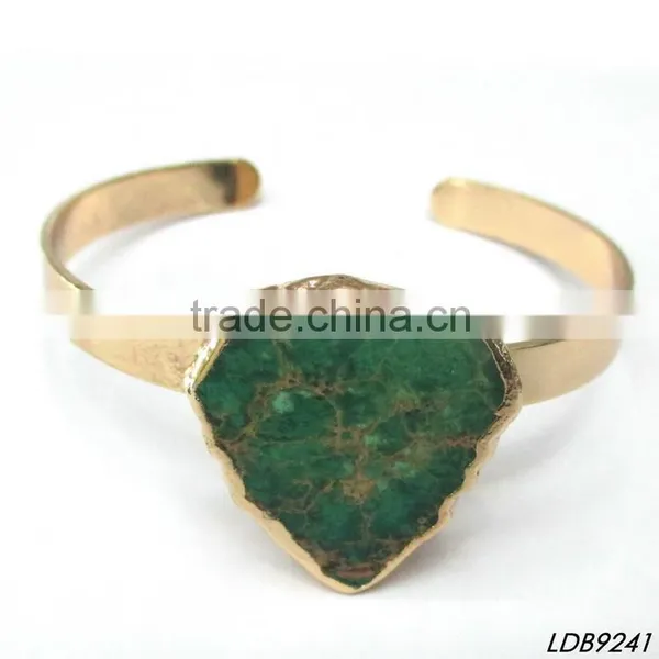 14K Gold Plated Agate Natural Druzy Stone Charm Bangle Bracelet Wholesale photo-3