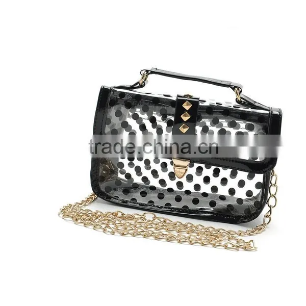 High Fashion Ladies Cheap Dot Clear Pvc Plastic Messenger Bag photo-4