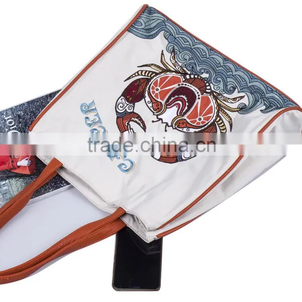Constellation Series Embroidery And Printed Cotton Leo Women Shopping Shoulder Bag photo-3